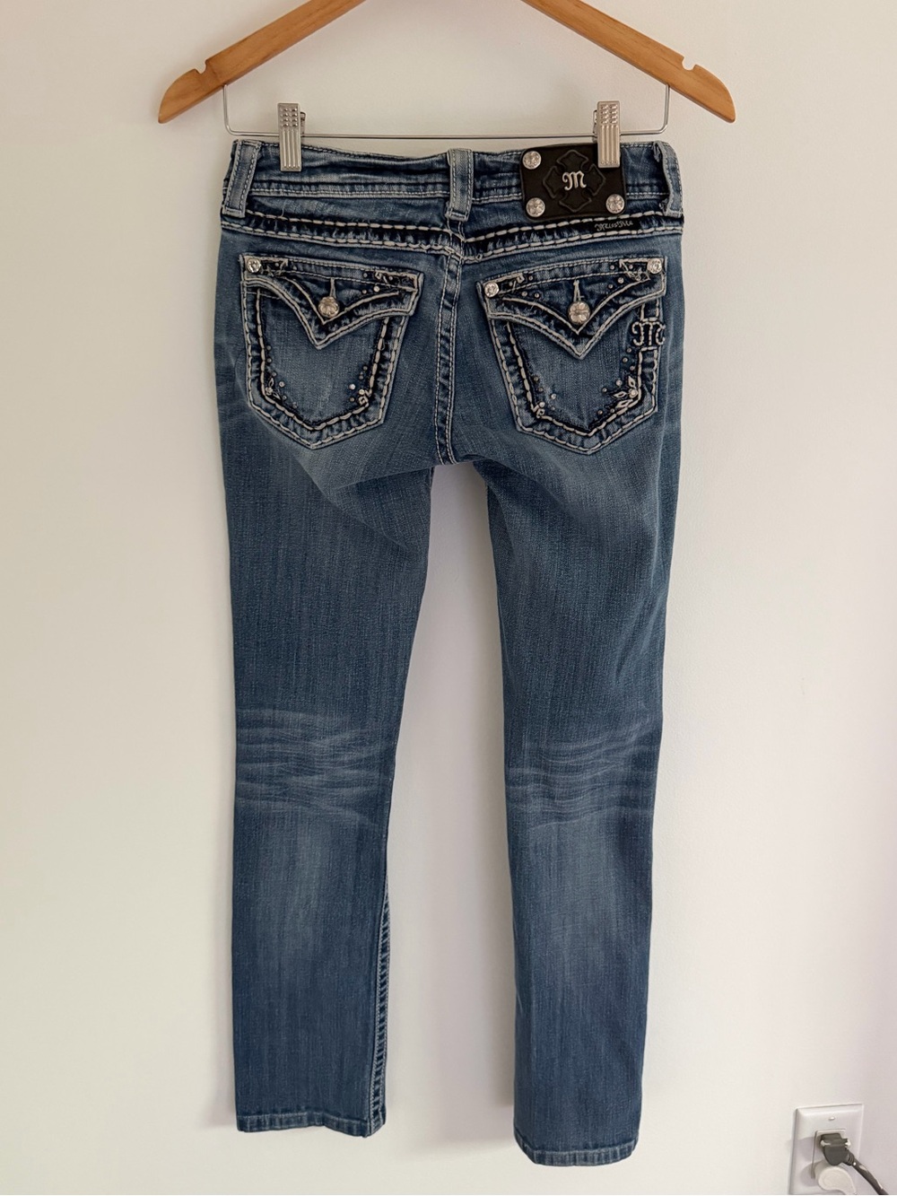 Miss Me Y2K Low Rise Straight Jeans 26 Western Rhinestone